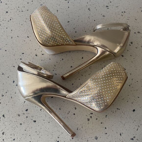 Steve Madden MEA Gold Bling Platform Stiletto Heels Ankle Strap Size Size 6 - Picture 12 of 12